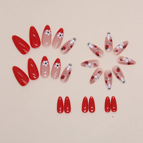 Almond Shape Ladybug and Flower Nails, Cute and INS Style