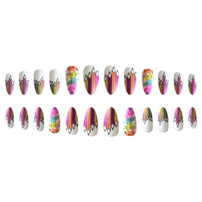 Back-to-School Medium Almond Matte Nail Tips with Crayon Designs