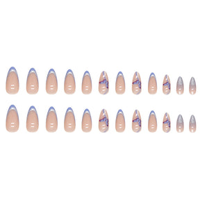 Dreamy Blue Purple Glitter Almond Nails Cute Butterfly Fake Nails Wholesale