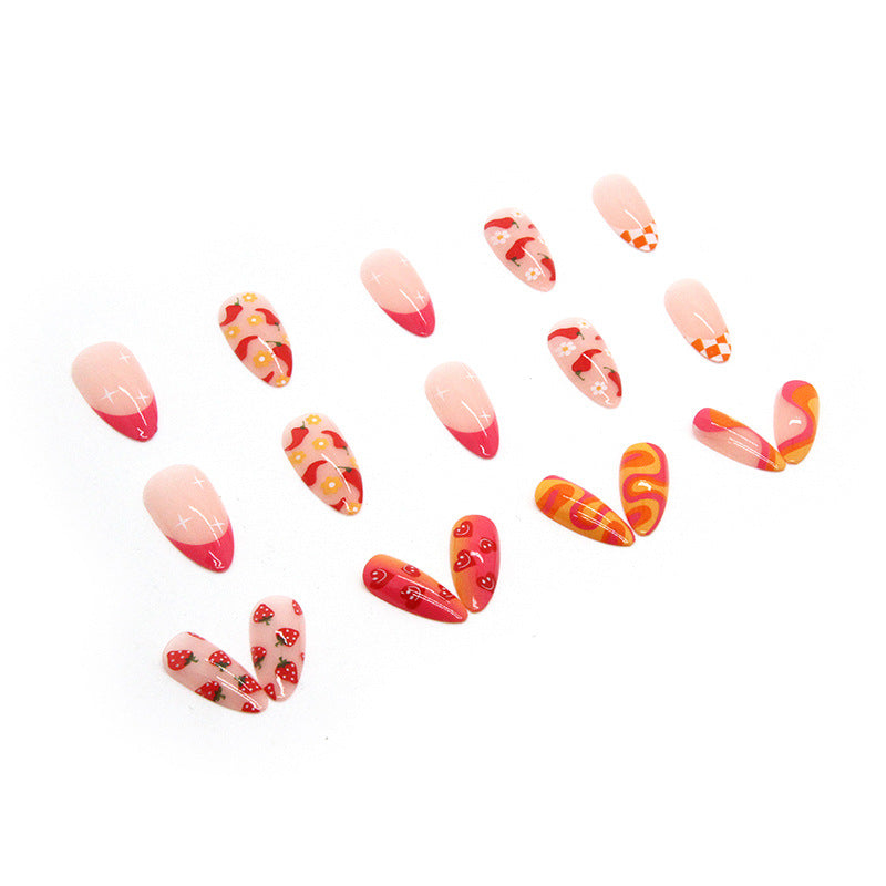 Pointed Waterdrop Nails, Cute Fruit Combo, Summer Hot, 24-Piece Box