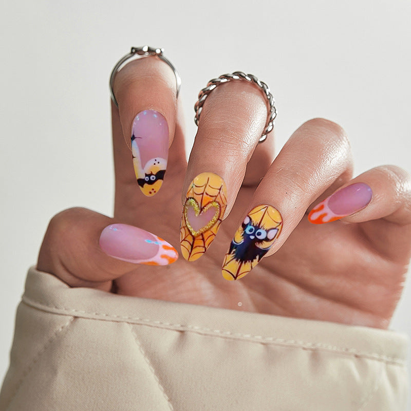 Almond Bat Spider Web Dark Halloween Nails Ins Style