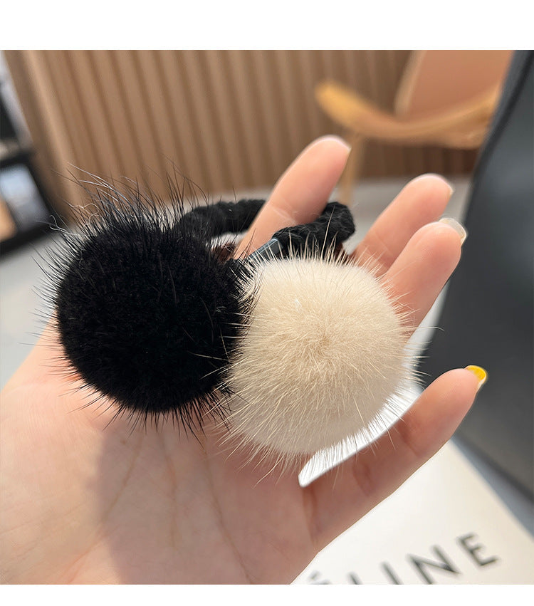 Cute Real Mink Fur Hair Tie Winter Fashion Accessory