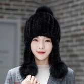 Winter Mink Fur Beret with Rhinestones - Stylish & Warm