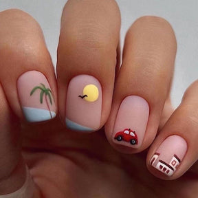 Summer Beach Short Square Nails - Seagull Design