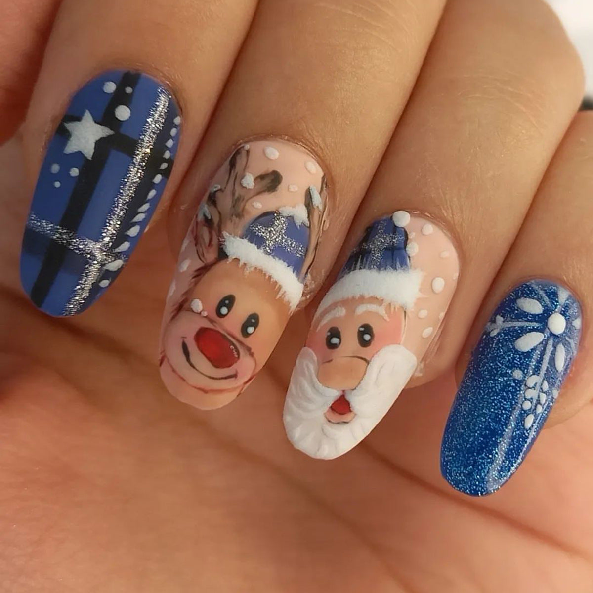 Cute Santa and Reindeer Christmas Nails, Festive Set