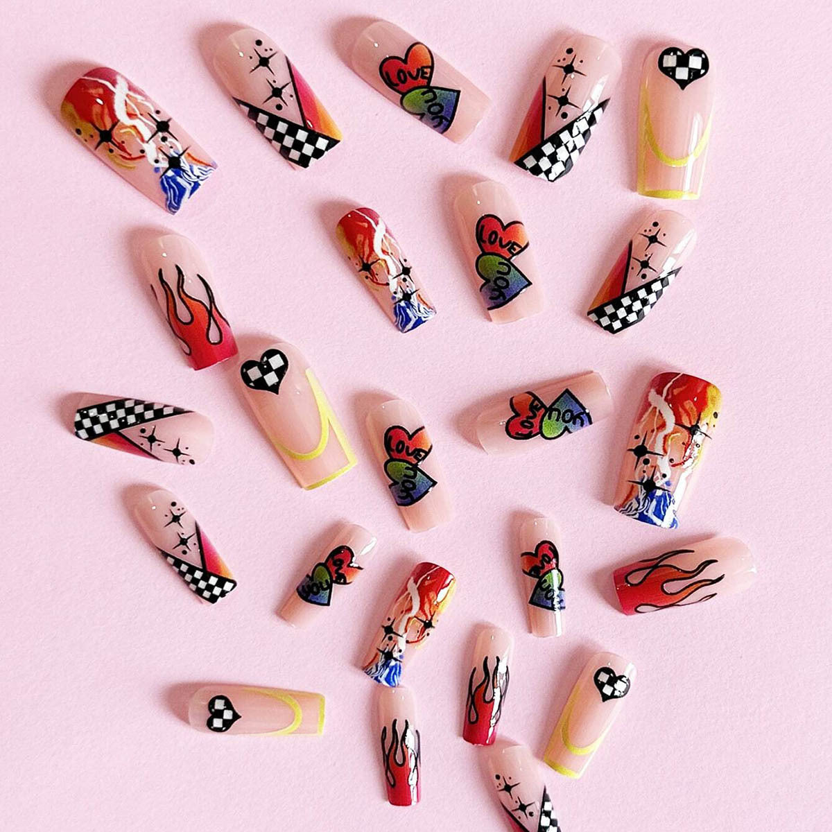 Removable Heart, Star, Flame, Zebra Print Cartoon Nail Tips