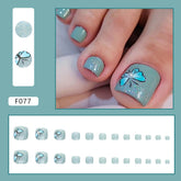 Spring/Summer New Haze Green Shiny Nails, Silver Blue Butterfly, Foot Nails