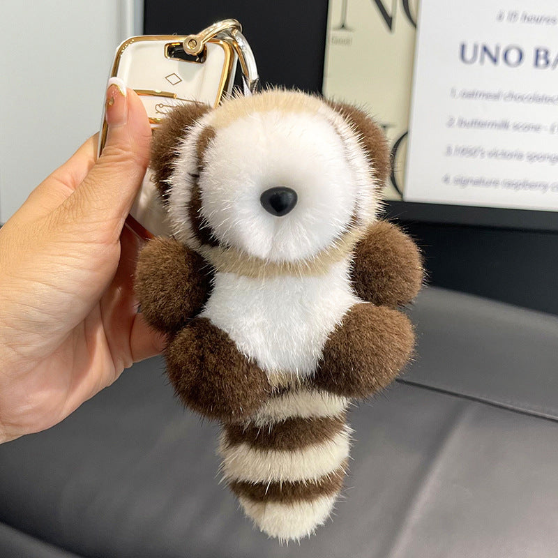 Cute Mink Fur Raccoon Keychain - Mini Car Charm