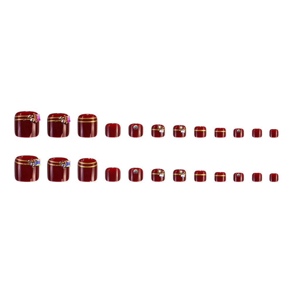 Red Diamond Inlaid Fall Toe Nails 24-Piece Whitening Set