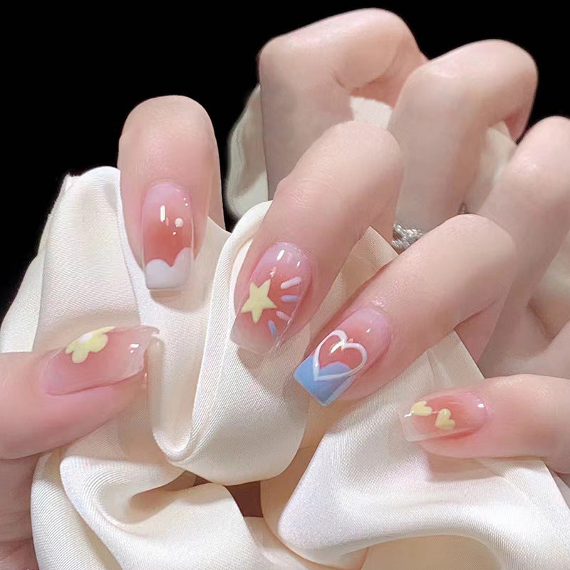 Cute Summer Mid-Length Blush Flower Heart Star Nails