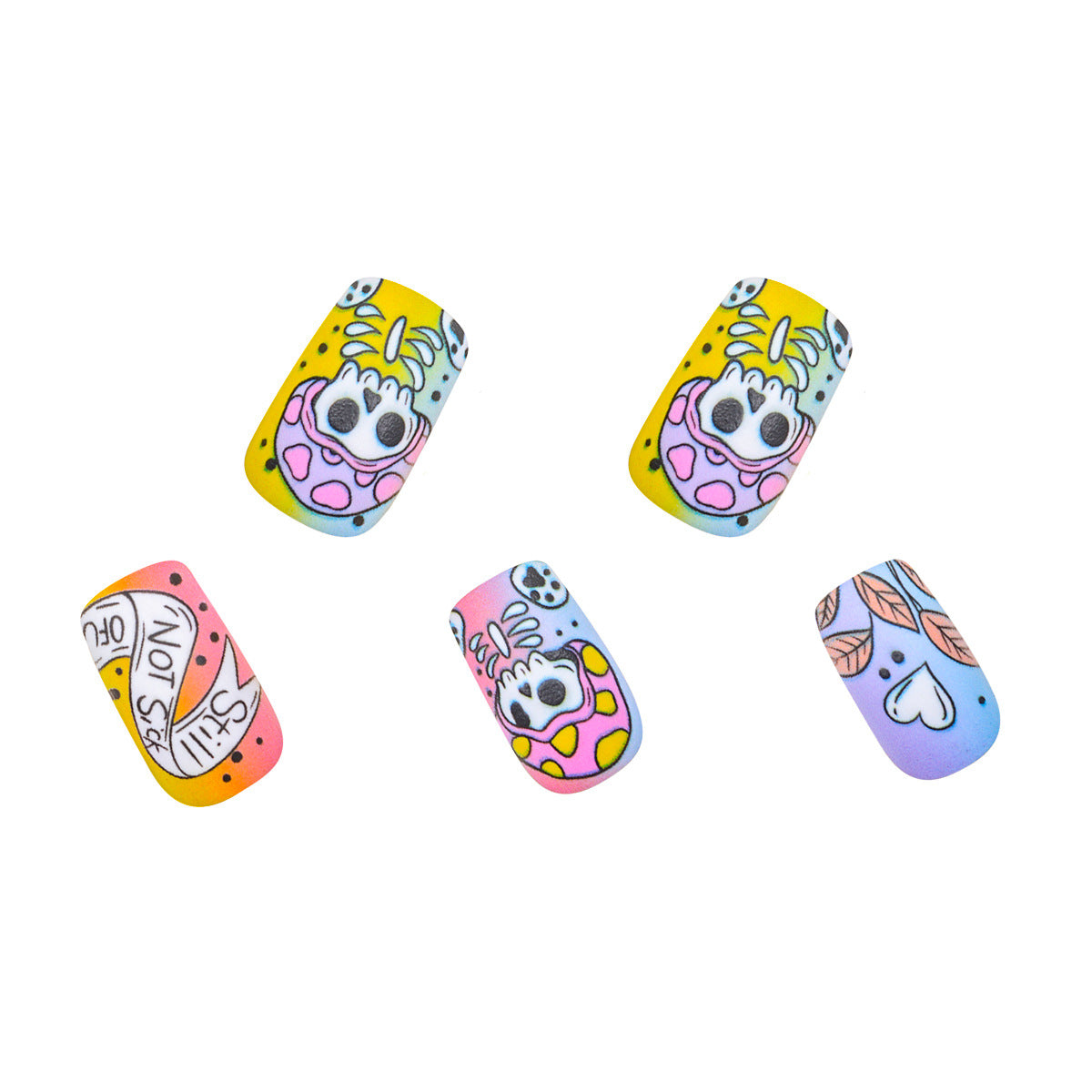 Cute Cartoon Skull Halloween Nails, Colorful Gradient