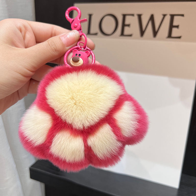 Cute Raccoon Real Rabbit Fur Keychain Toy Bag Charm