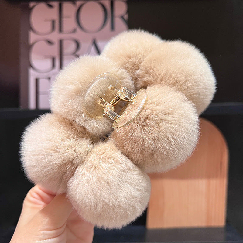 Real Rabbit Fur Large Hair Clip Winter Fashion Accessory