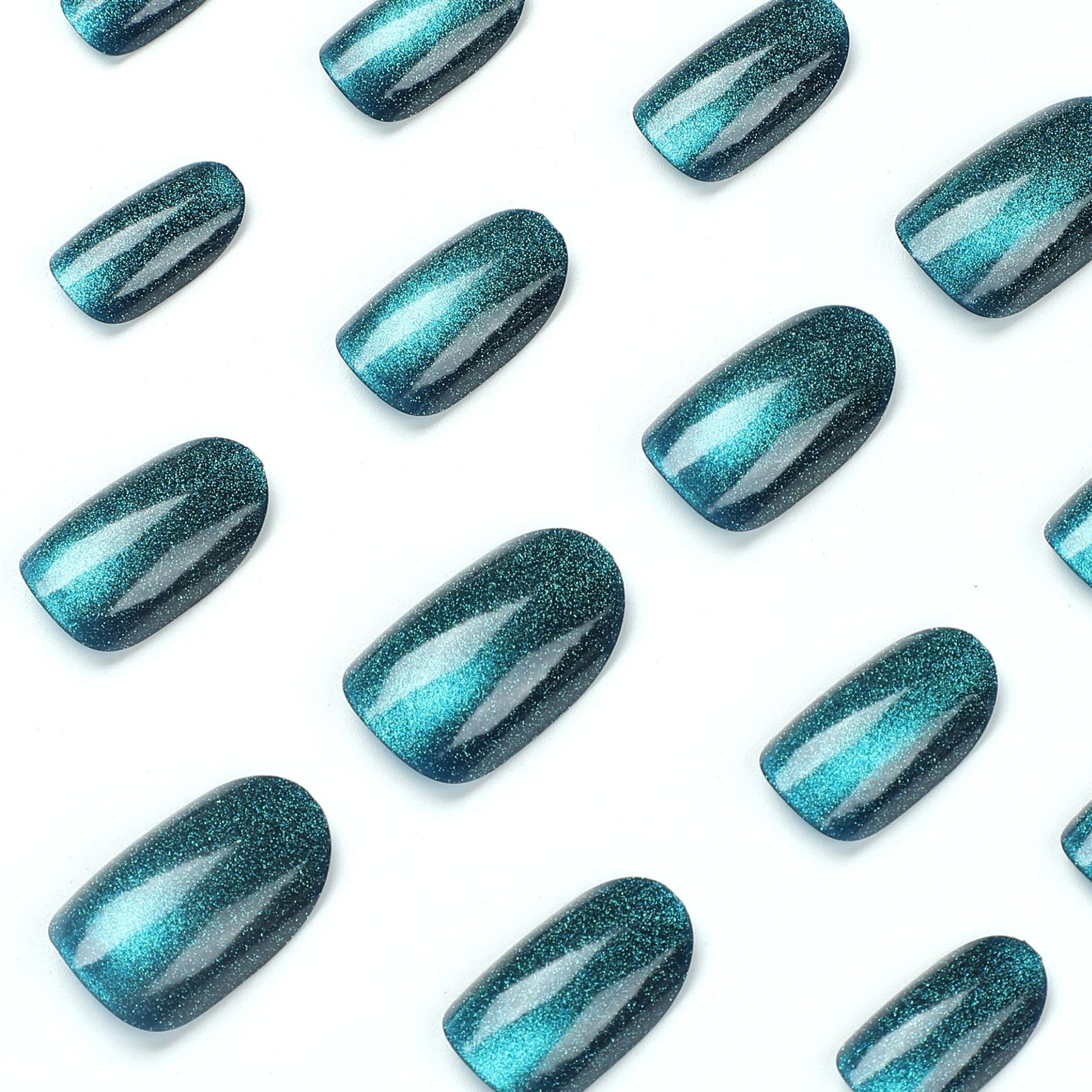 Cat Eye Blue Nail Wraps, Short Wear-On Nails