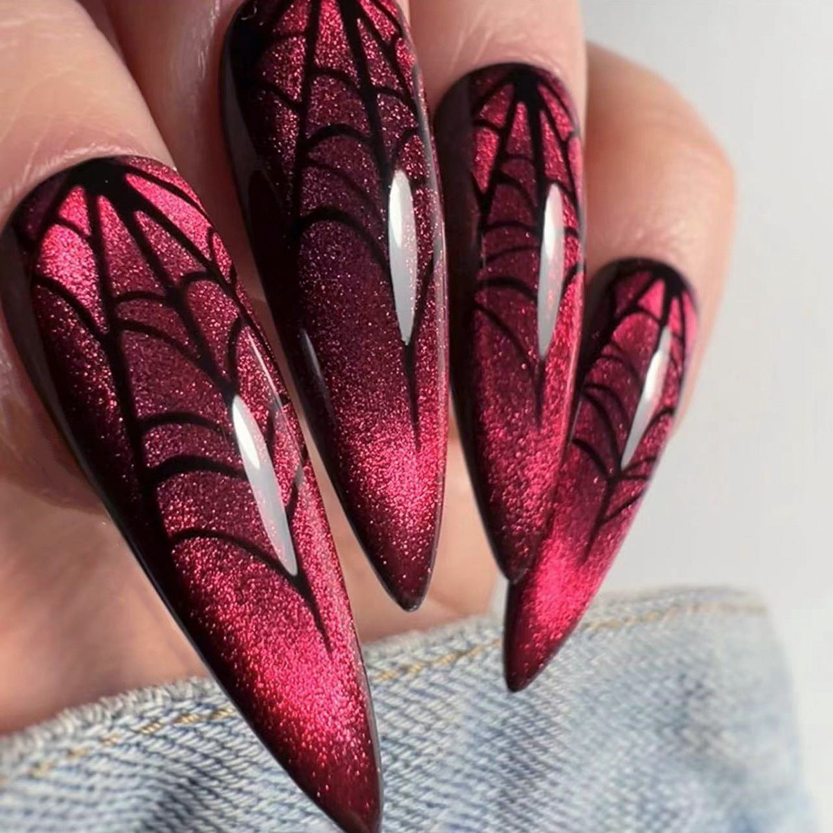 Red Cat Eye Pointed Fall Nails for Halloween Wholesale