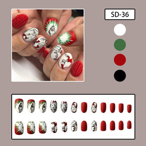 Christmas Black Red Grinch Cartoon Oval Matte Nails