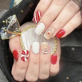 Reindeer Stripe Christmas Nail Tips