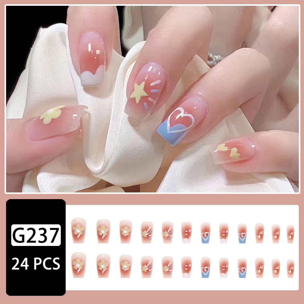 Cute Summer Mid-Length Blush Flower Heart Star Nails