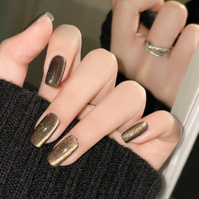 Black Crystal Cat Eye Removable False Nails