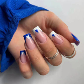 Blue French Nails Euro Square Wearable Nails Valentine's Day Fashion Wholesale