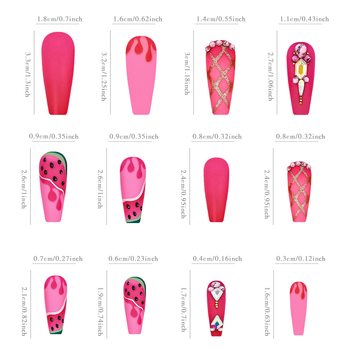 Ballet Style Watermelon Diamond Nail Tips