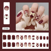 Red Bow Checkerboard Trendy Pre-Made Removable Nail Stickers