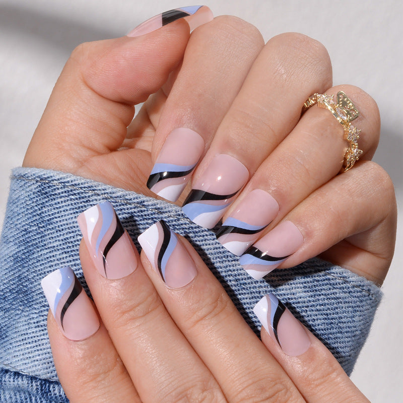 Square Ins-Style Water Wave Ombre French Nail Tips