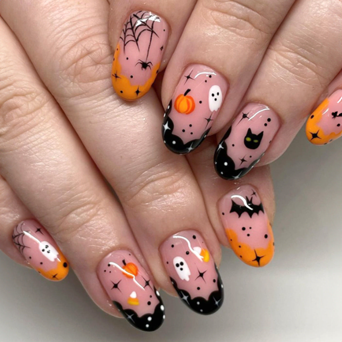 Halloween Pumpkin Freaky Nail Tips, Detachable Fake Nails