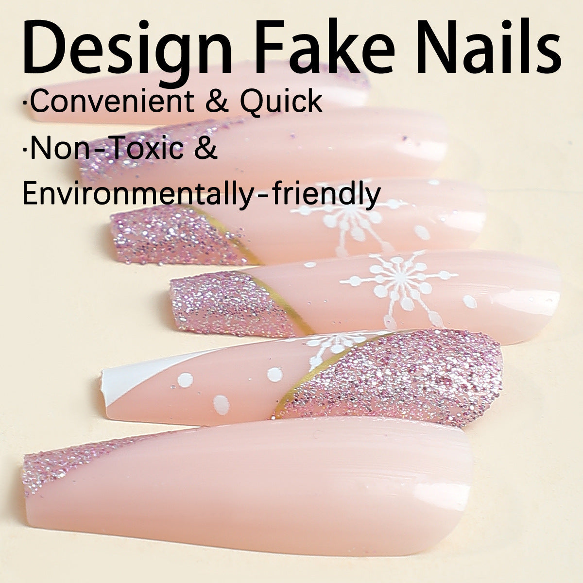 Romantic Pink Snowflake French Nails for Christmas