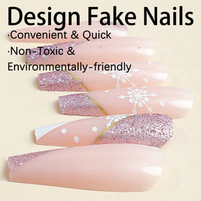 Romantic Pink Snowflake French Nails for Christmas