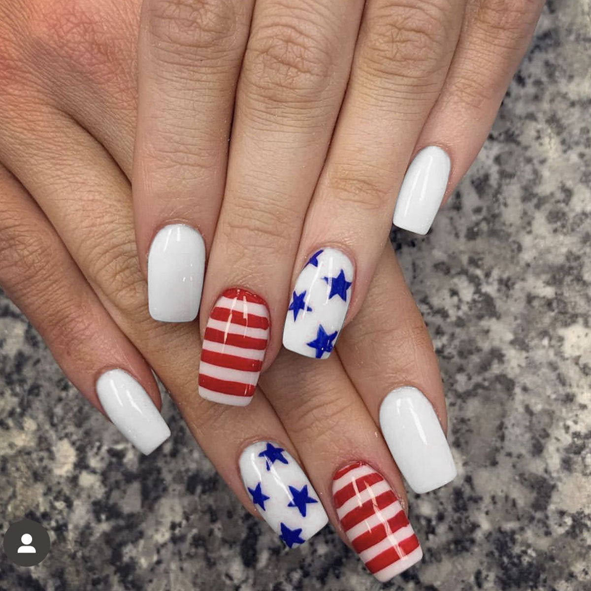 Removable Independence Day Square Nails, Blue and White Stripes