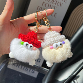 Cute Real Rabbit Fur Coal Ball Keychain - Accessory