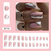 Simple White Irregular Wave Black Lines Gold Powder Euro Square Nails