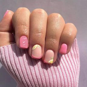 Cute Pink Lemon Nails, Sweet Short Style