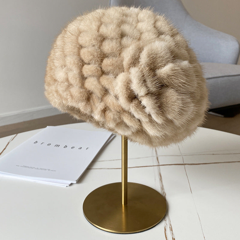 Warm Mink Fur Ear Flap Beret - Stylish Winter Hat