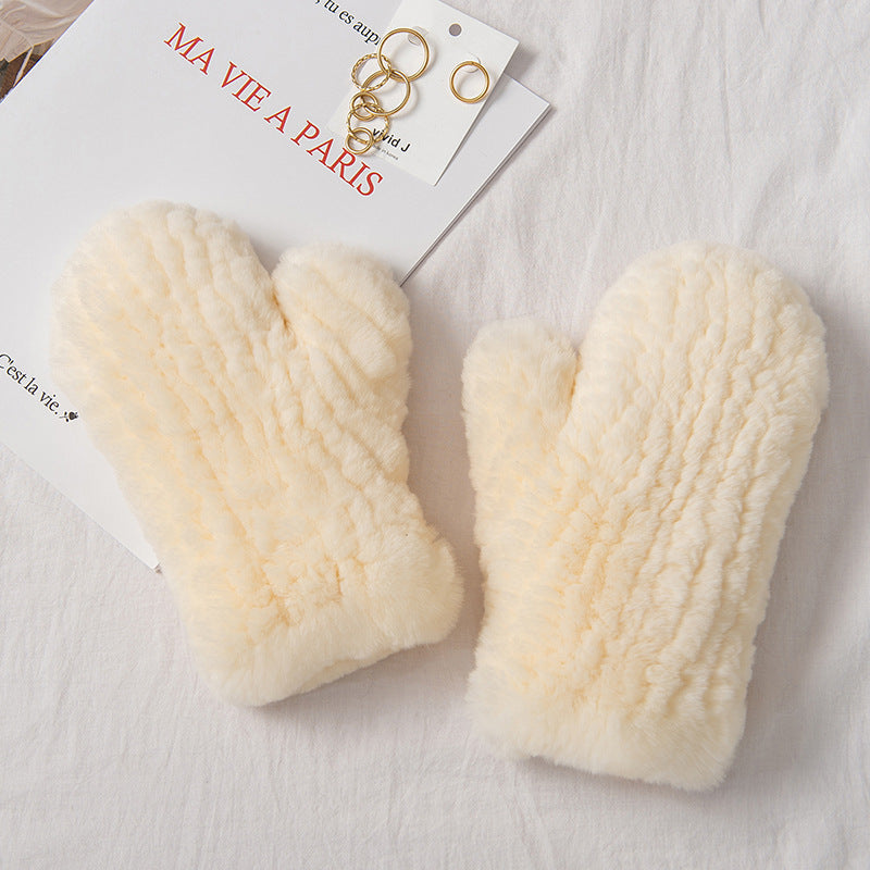 Real Rabbit Fur Mittens Winter Warm Gloves