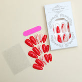 Popular Almond Shaped Striped Detachable Red Nails