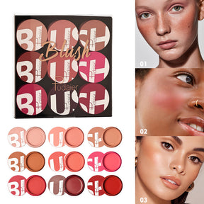 Pudaier 9-Color Cream Blush Palette - Matte Finish