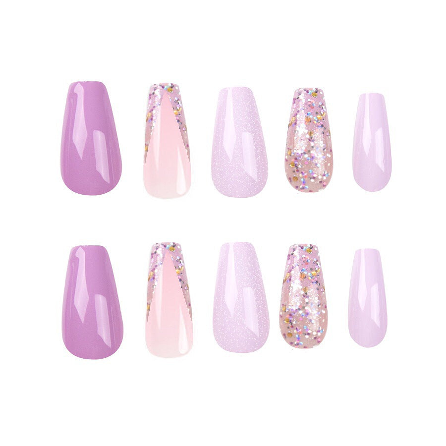 Removable Purple French Glitter Fashion Nail Tips