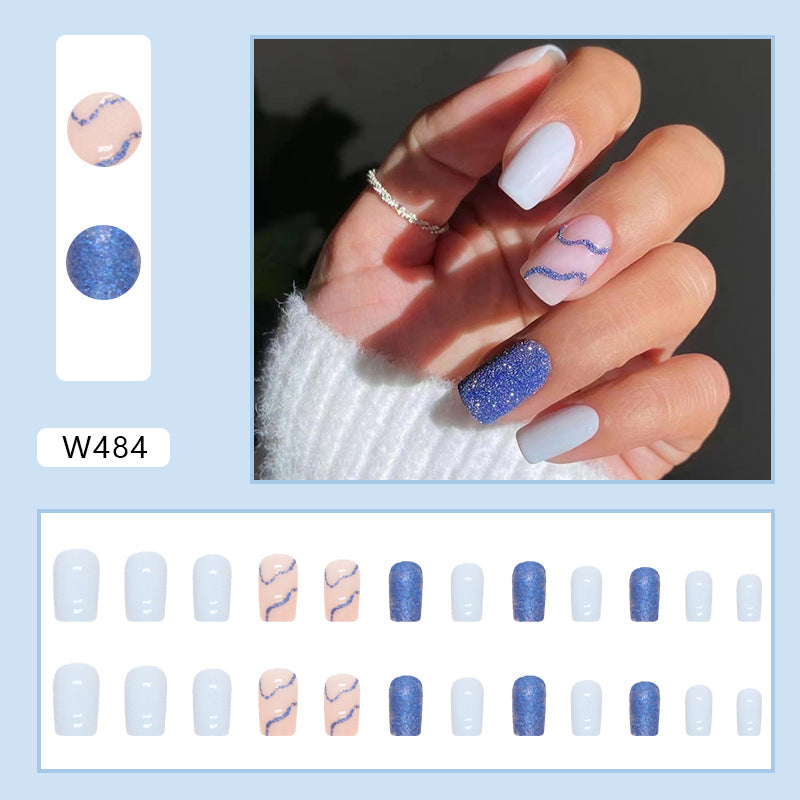 Summer Fresh Light Blue Medium Long Euro Fake Nails