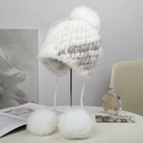 Winter Fox Pom Pom Mink Fur Hat for Women