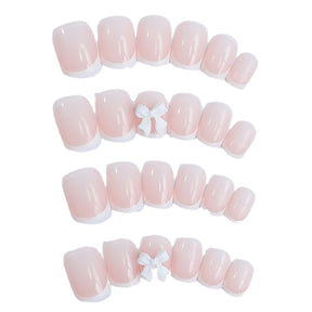 French Square Nails with Bow for Detachable Wear