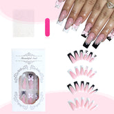 2024 New Popular Black and White Long Nails with French Tips