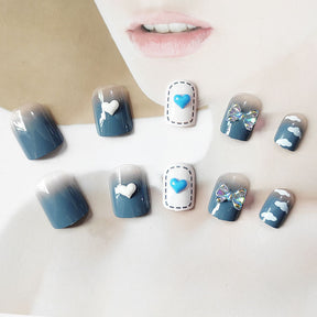 Chic Minimalist Removable Blue-White Gradient Nail Stickers with Rhinestones