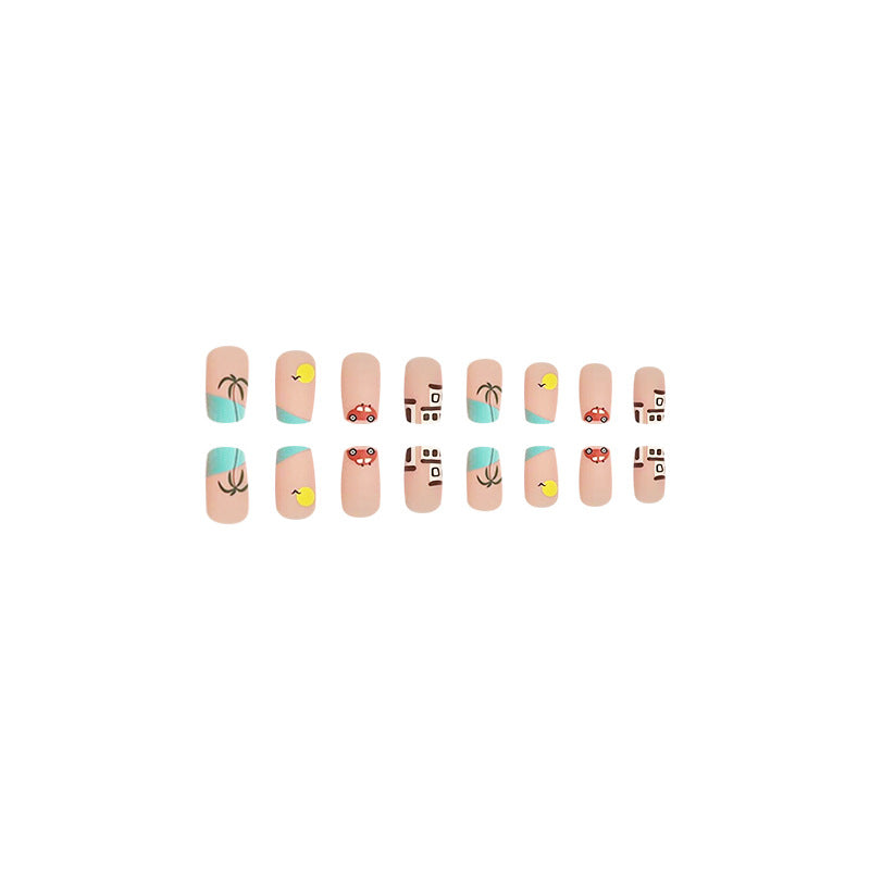 Summer Beach Short Square Nails - Seagull Design