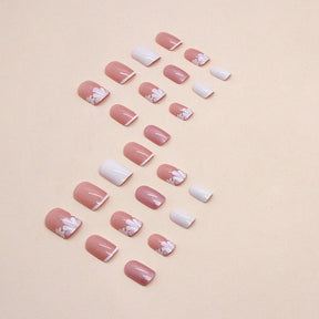 Short White French Aurora Pink Petal Nails, Ins Style