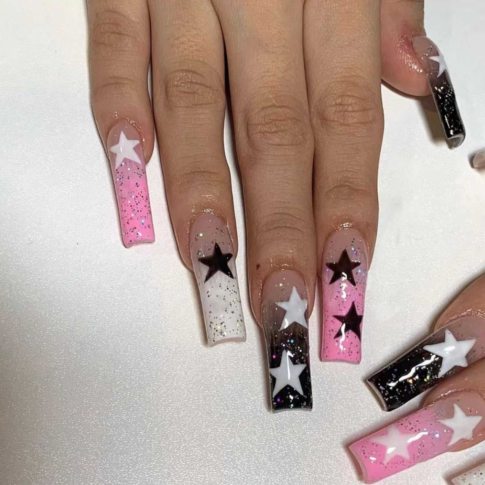 Twin-Color Gradient Star Acrylic Nail Tips