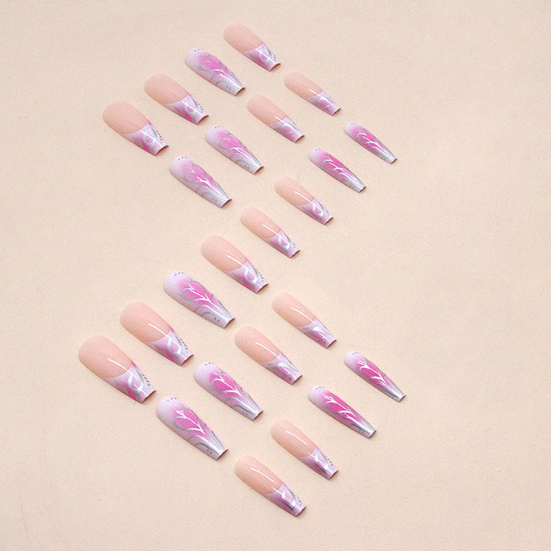 Ballet-Inspired Long French Nails with Heart Design