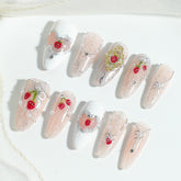 Handcrafted Luxury Strawberry Heart Baroque Nails