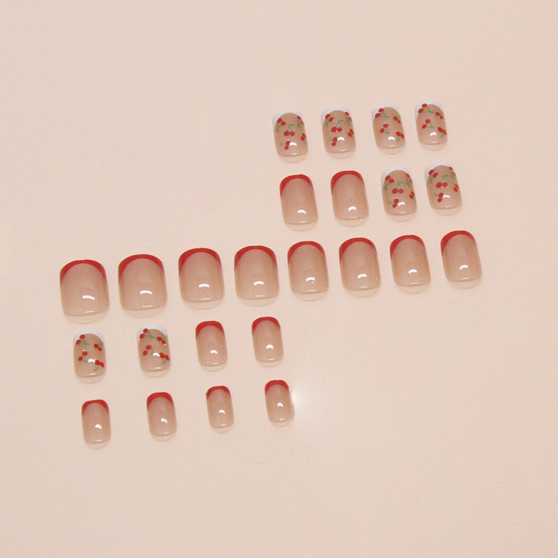 Chic Fall Nails: Removable French Cherry Nail Stickers, 24 Pieces